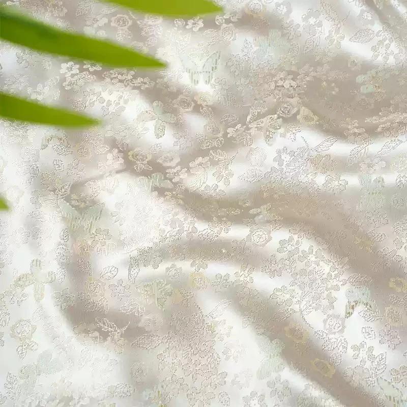 50x150cm/100x150cm Light Yellow Butterfly Flower Brocade Jacquard Fabric New Chinese Coat Vest Silky Luster Clothing Fabric