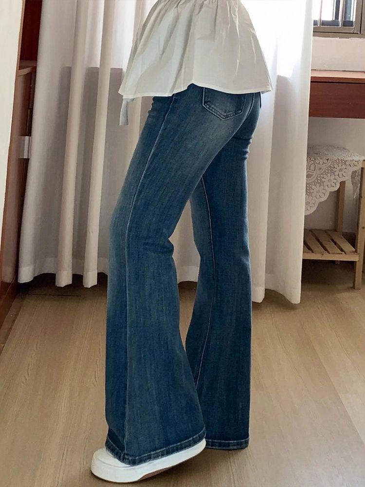 Retro Blue High Waist Micro-Flare Jeans for Women - Plus Size, Slimming, and Elastic Fit for Autumn
