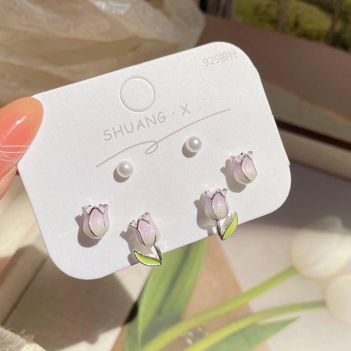 

Элегантные 3D позолоченные серьги-тюльпаны с серебряными штифтами для женщин - свежий, сладкий летний дизайн бутона