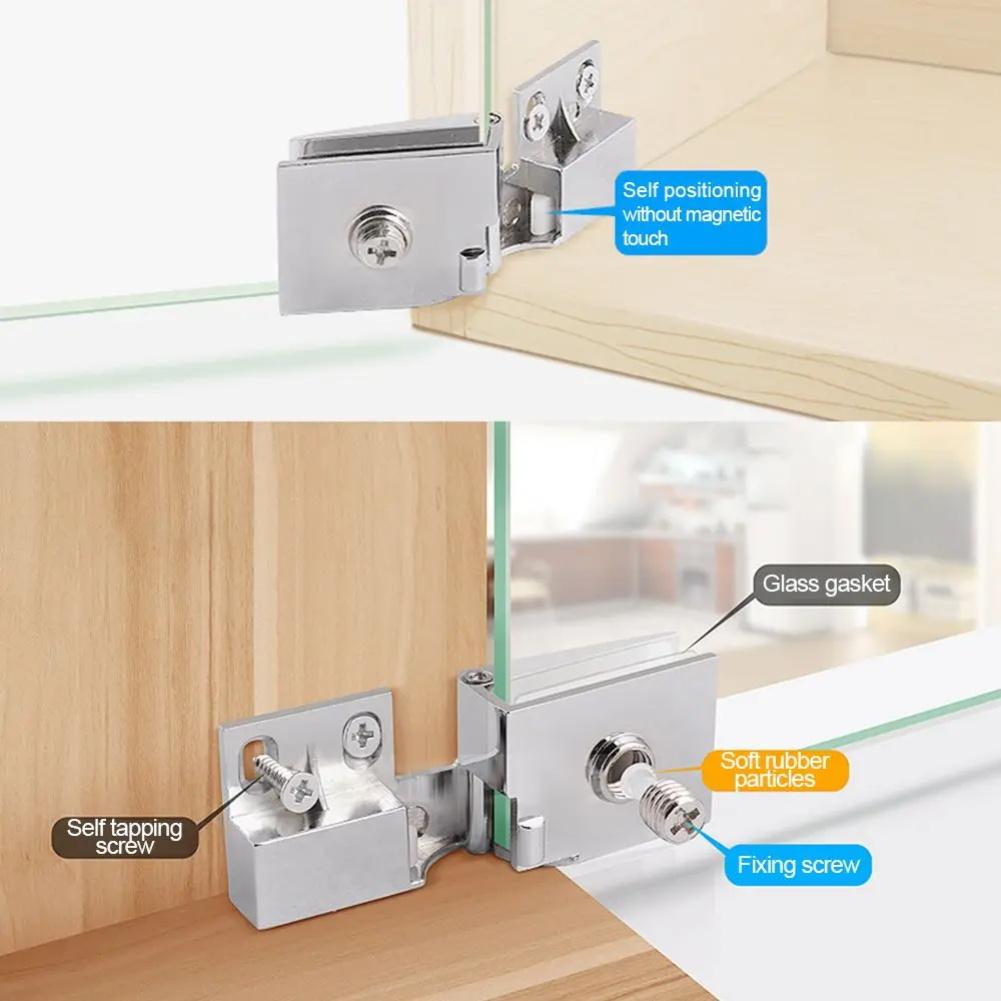 1 Pair Zinc Alloy Self-closing Glass Door Hinge No Drilling Frameless Clamp Side Mounted Hardware Furniture Accessories