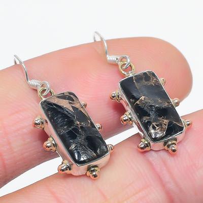 Natural Black Copper Turquoise 925 Solid Sterling Silver Gift Earring 1.25" U0Z03