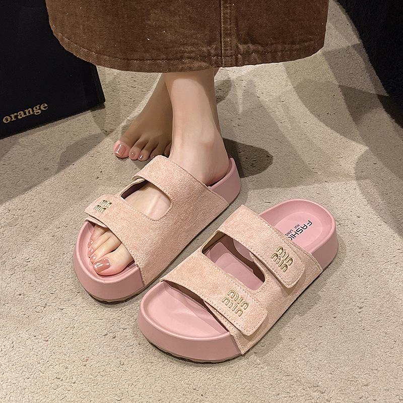 

Retro color scheme soft sole inner height increase sandals breathable non-slip rubber sole shoes 2025 spring and summer new 39 рожевий