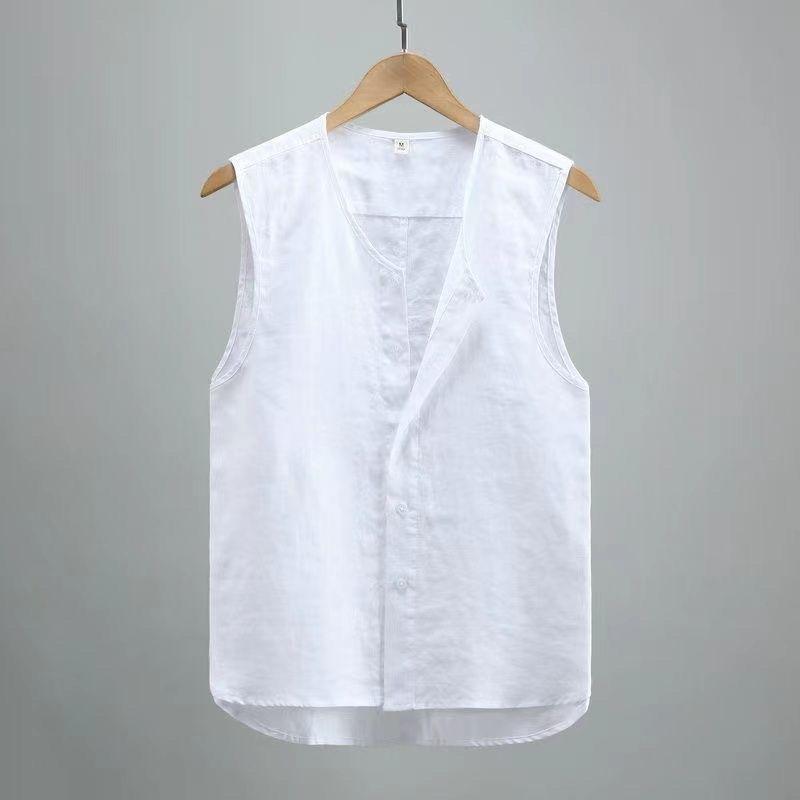 Elegant Fashion Harajuku Slim Fit Male Clothes Loose Casual All Match Tshirts Solid Hollow Out Cotton Linen Sleeveless Tank Tops
