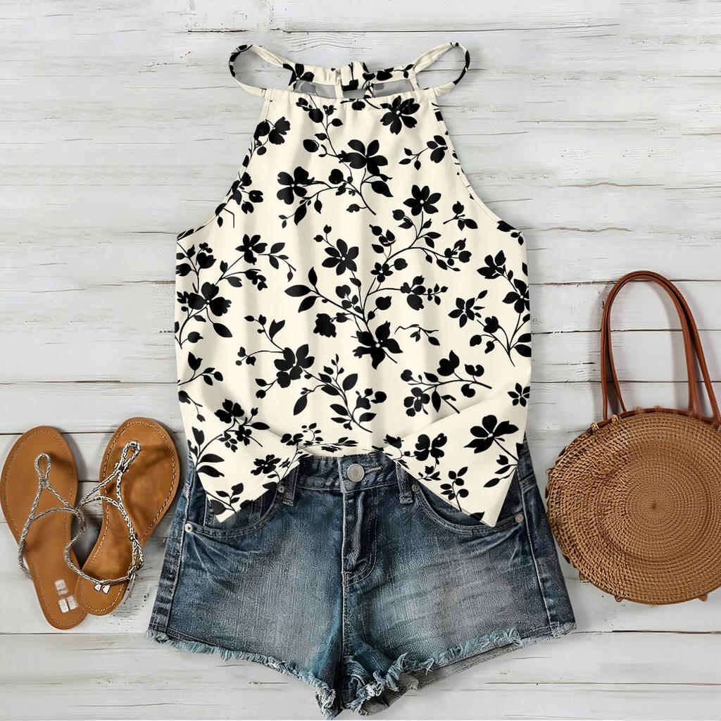 Boho Blumenmuster Ärmelloses Tanktop Leichte Sommer-Freizeitbluse Lockere Passform mit Verstellbaren Trägern für Damen