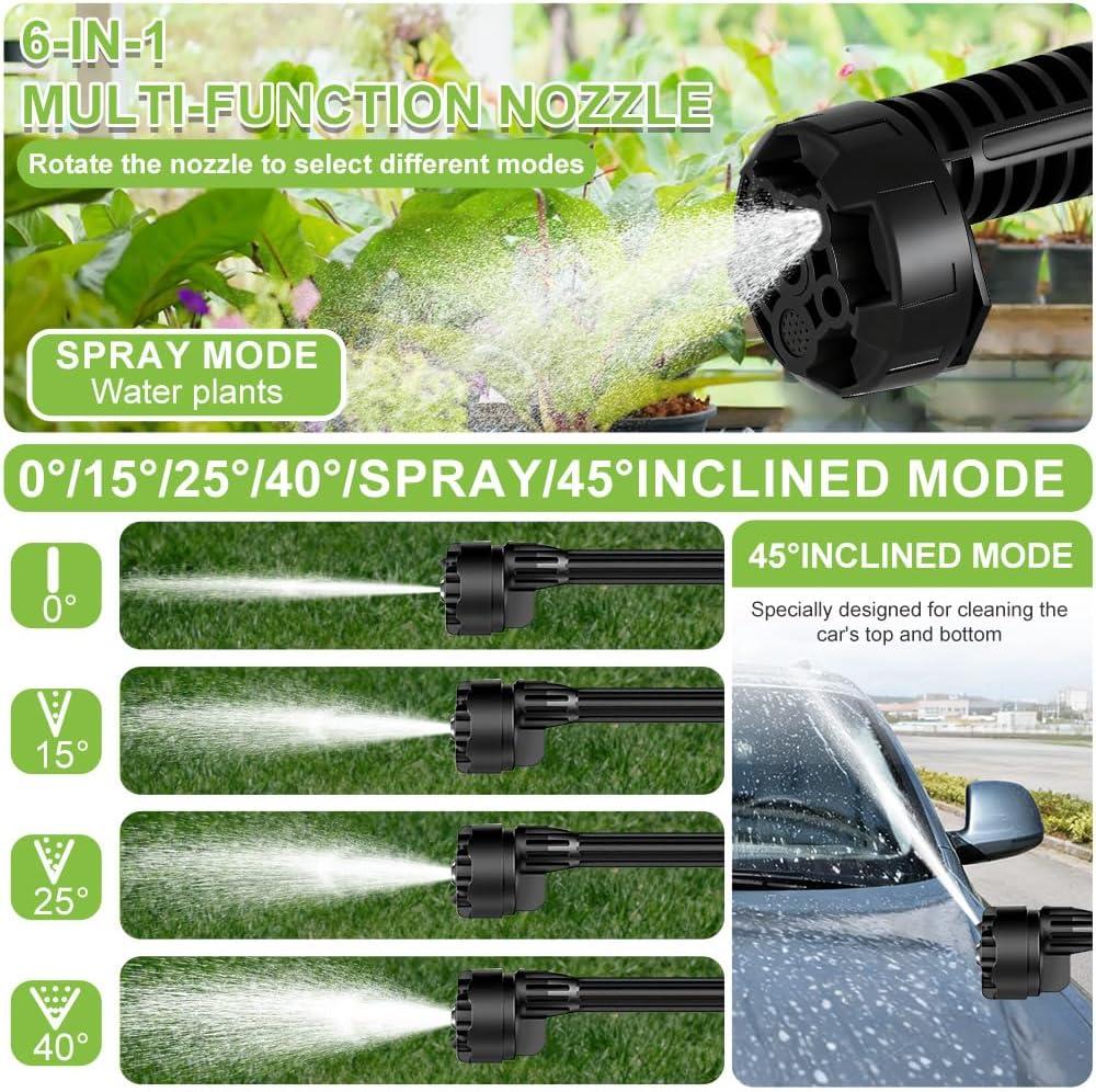 Portable Cordless High Pressure Cleaner Washer with 6-in-1 Nozzle Foam Cannon 21V Battery Handheld Pressure Washer for Car