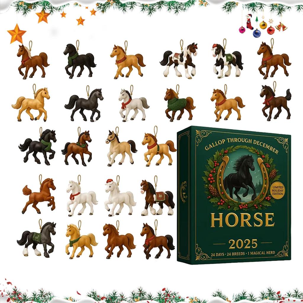 2D Flat Acrylic Horse Advent Calendar 2025 Christmas Countdown Calendars With 24 Unique Horses Figurines For Home Decor