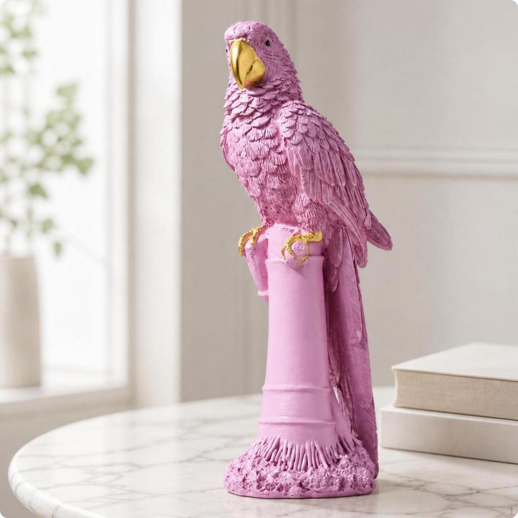 Parrot Figurine FeatherTextured Resin Statue Ornamental Base Decorative Bird Ornament a Style