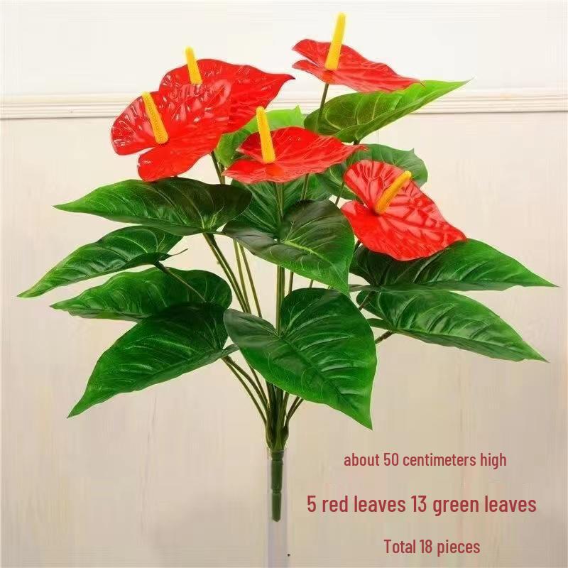 Curly Edge Red Rose Bouquet - 6 Head Artificial Silk Flowers for Living Room Decoration