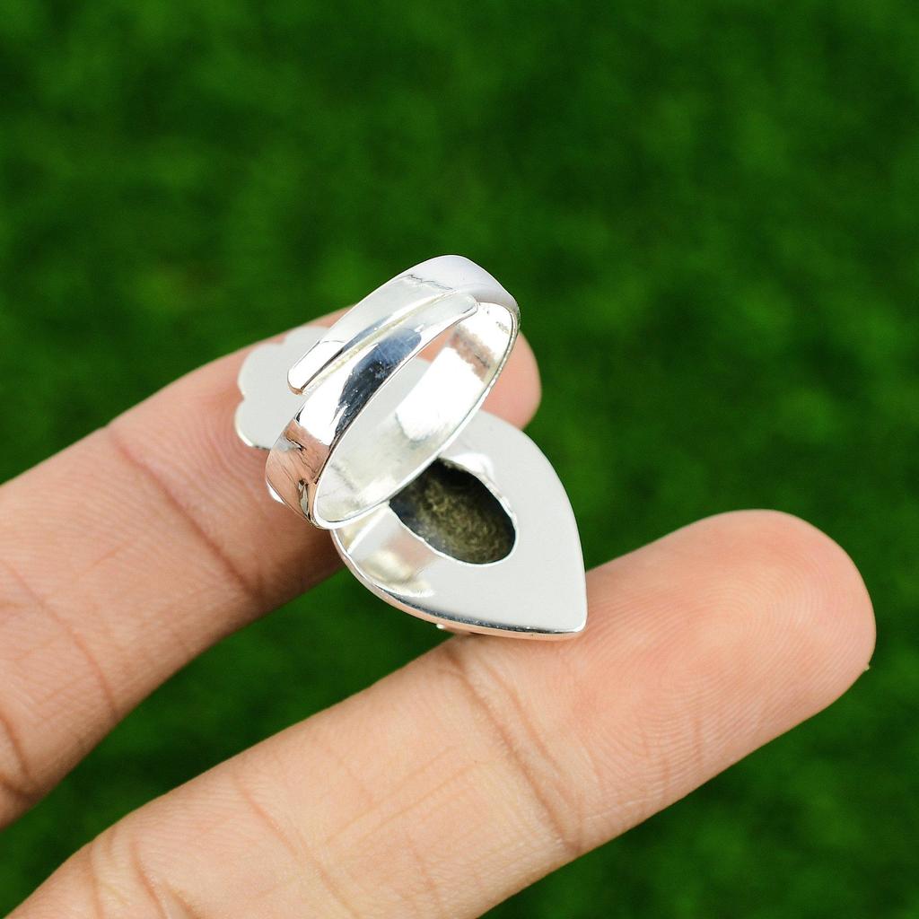 Gift For Her Natural Lapis Lazuli Statement Flower Adjustable Ring 925 Silver