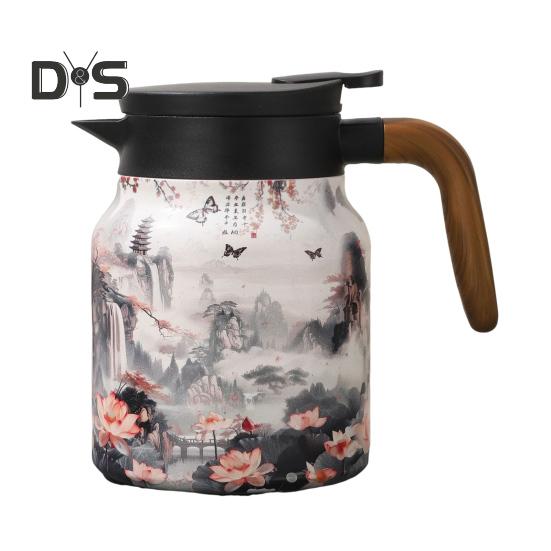 

Винтажный цветочный изолированный чайник 1000 мл Мини-кофейник Офисный термос для чая Встроенный заварочный чайник для воды Кувшин для напитков Термос для кофе C