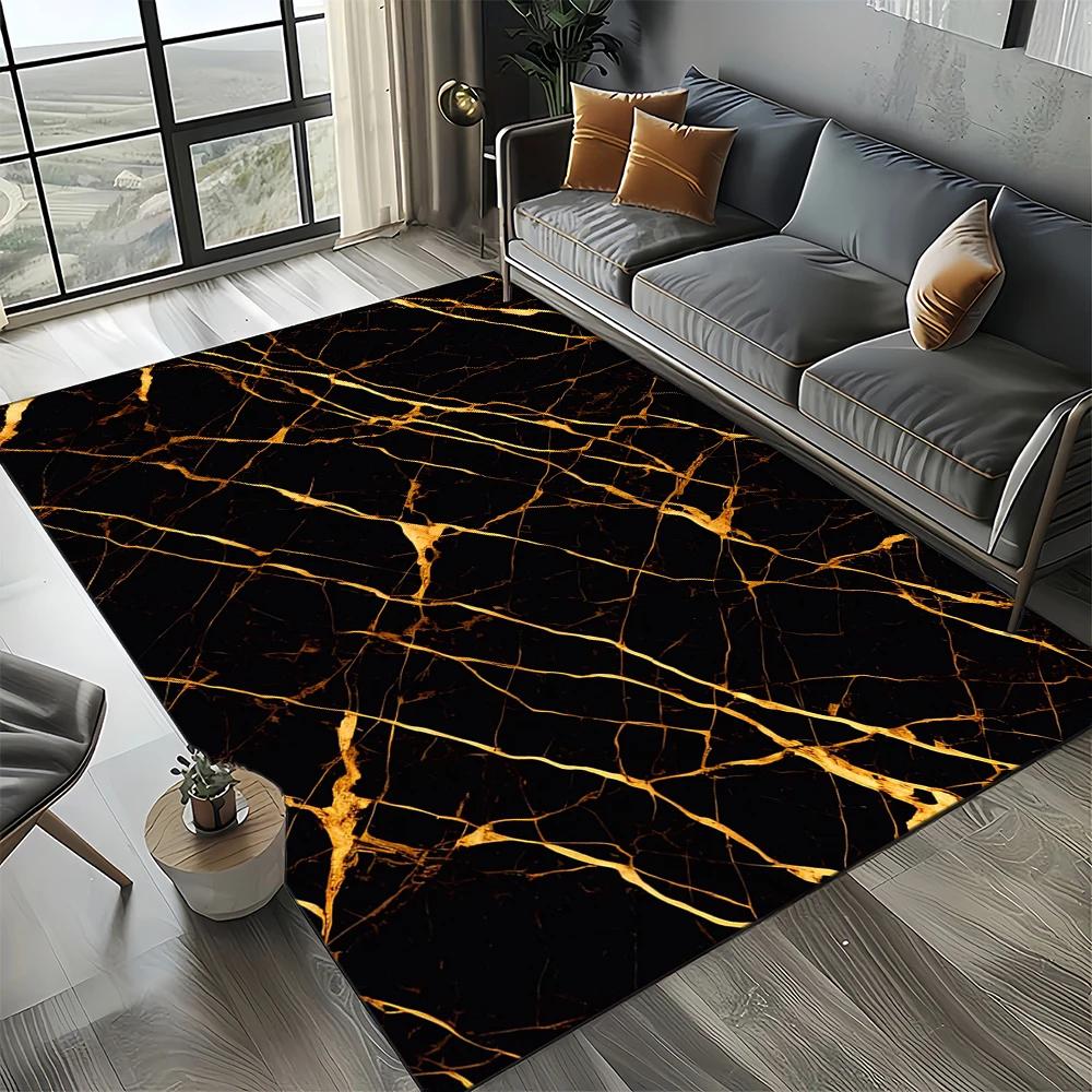 2025 New Style Fashion Marble Black White Gold Stone Carpet Rug for Living Room Bedroom Home Sofa Decoration,Non-slip Floor Mat