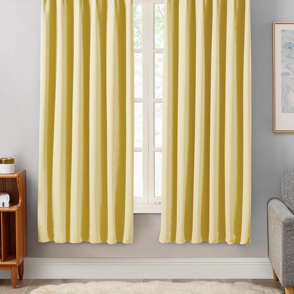 Hansleep Curtains, 1st Grade Blackout, Set of 2, 150cm Wide X 200cm Long, Yellow, Heat Insulating, Soundproof, Energy Saving, Thick, Plain, Stylish, W