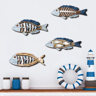 4 Pezzi Decorazione Murale a Forma di Pesce Nautico Design Multicolore Dipinto a Mano Decorazione Costiera Artigianale