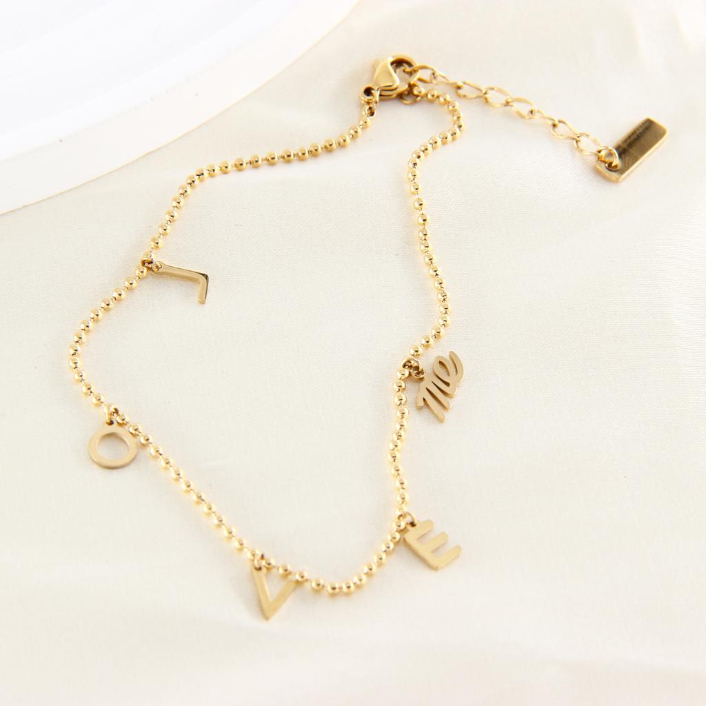 AG 14K Gold-Plated Stainless Steel Bead Chain Love My Letter Anklet Unisex Trendy Anti-Allergy Fashion Wedding