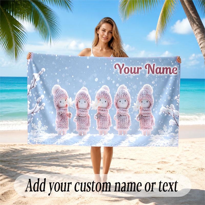 Christmas Winter Theme Soft Beach Towel Personalized Custom Name Text Towel Portable for Beach Pool Travel