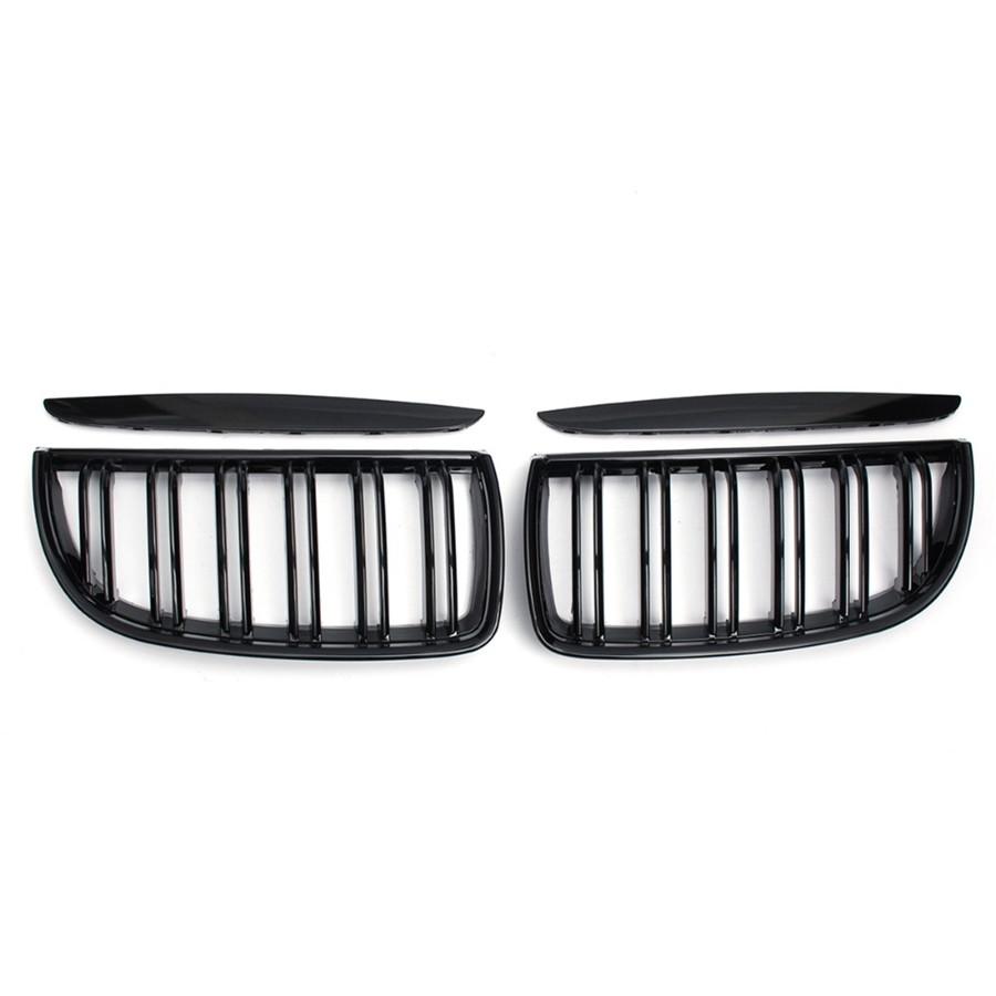 Pair Gloss Black Line Slat Kidney Front Grille For BMW E90 E91 4 Door 2005-2008