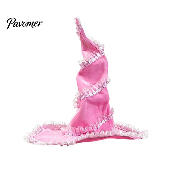 Retro-Stil Hexenhut Damen Großer Raffierter Hut, Halloween Filz Zauberer mit Rüsche/Blumen/Netz, Kostüm für Erwachsene Cosplay für Party, Maskenball Zubehör
