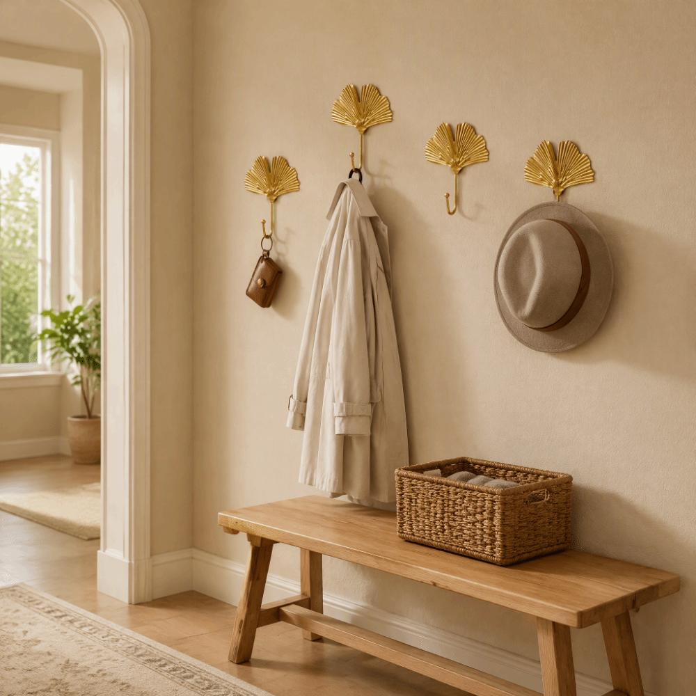 4pcs Ginkgo Leaf Shaped Decorative Wall Hooks Iron Material Bathroom Wall Hooks Bathroom Use