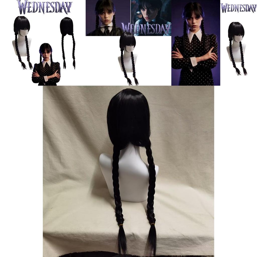 Wednesday Addams Cosplay Wig Braided Hair For Halloween Xmas Fancy Party