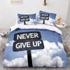 Never Give Up Theme Comforter Cover Kit White Cloud Pattern Style King Dimension Queen Dimension Size Comforter Cover Polyester Quilt Cover for Kids
