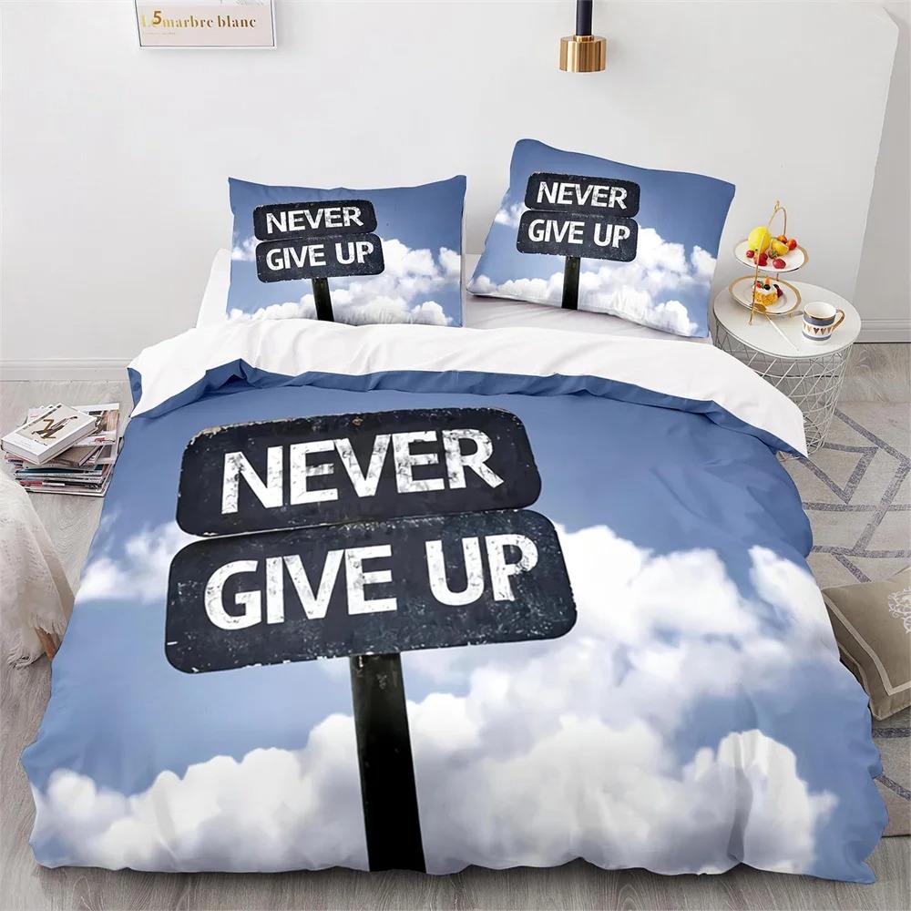 Never Give Up Theme Comforter Cover Kit White Cloud Pattern Style King Dimension Queen Dimension Size Comforter Cover Polyester Quilt Cover for Kids