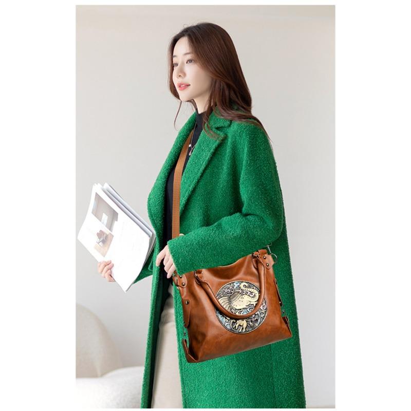 Vintage Chinese Style Elegant Shoulder Bag Women Fashion Euro-American Tote Bag Premium Soft Dough Bag Women