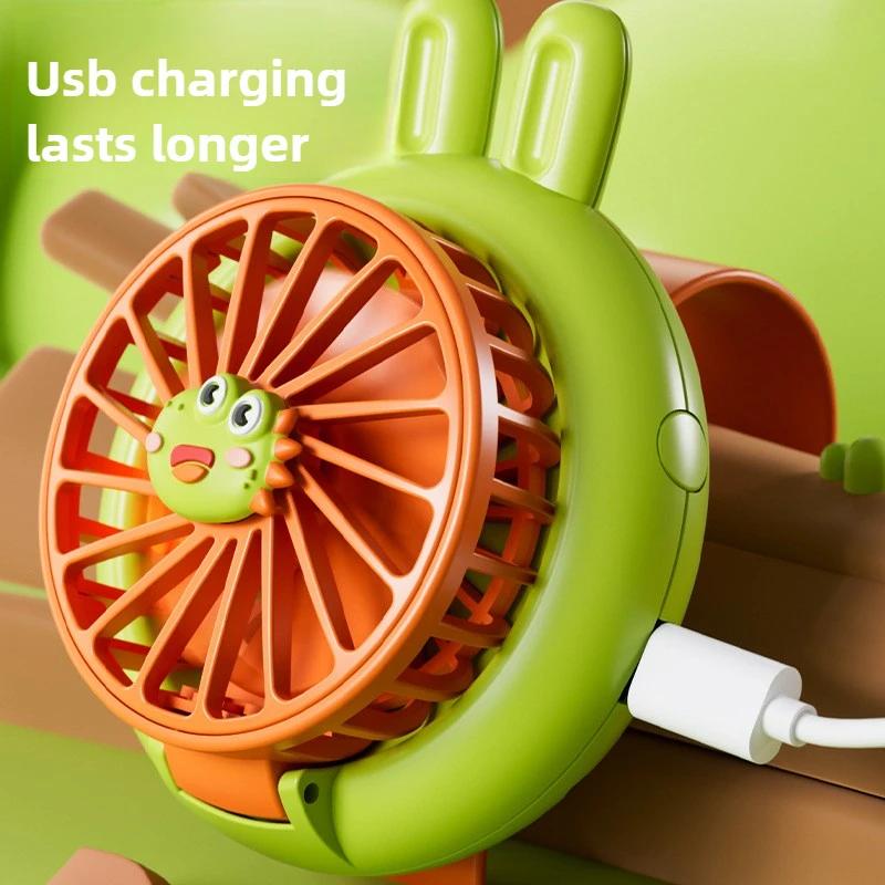 Summer Handheld Mini Fan, Children's Cute Cartoon Watch, Small Fan, USB Charging, Portable Fan, Three Speed with Light Gift