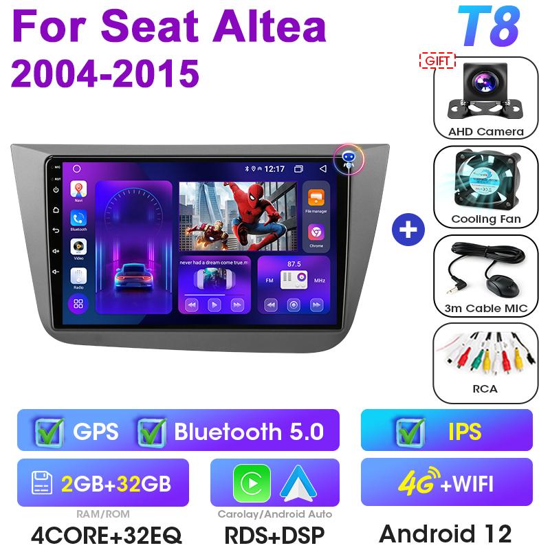 2 Din Android 12 Car Radio For Fiat Seat Altea 2004 - 2015 Multimedia Video Player GPS Carplay Auto Stereo 4G QLED DVD Head Unit