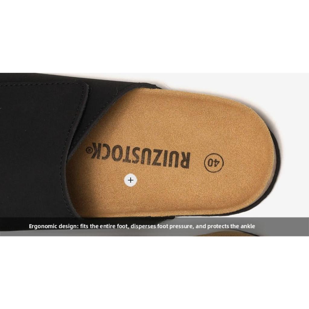 Men's Cork Slippers Trendy Student One Line Dragging Men's Beach Shoes Matte Leather