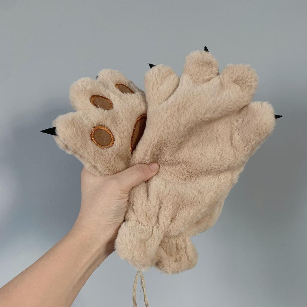Niedliche japanische Cartoon-Bärenklauen-Plüschhandschuhe für Damen im Winter, warm und samtig verdickt, Trend für Paare beim Reiten und Skifahren im Freien