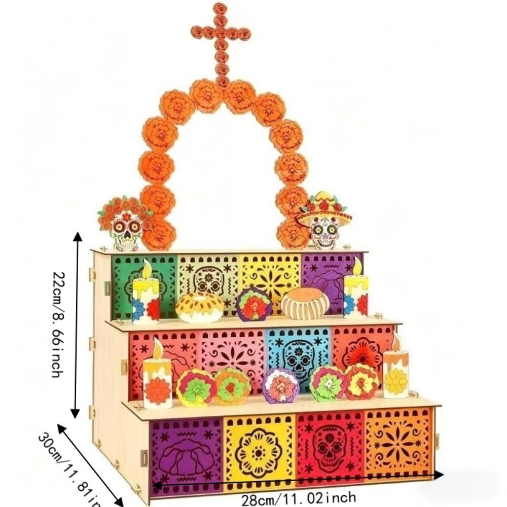 Wooden Day of Dead Ofrenda Box Skulls Candles Ornaments Mexican Fiesta Party Decor DIY Home Kitchen Decor