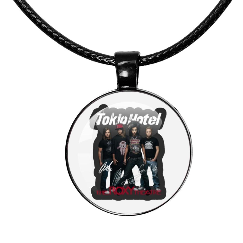 The Band Tokio Hotel Necklace Hotel Pop Bill Kaulitz Retro Rock Band Necklace Black Rope Chain 25MM Glass Pendant Jewelry Gift