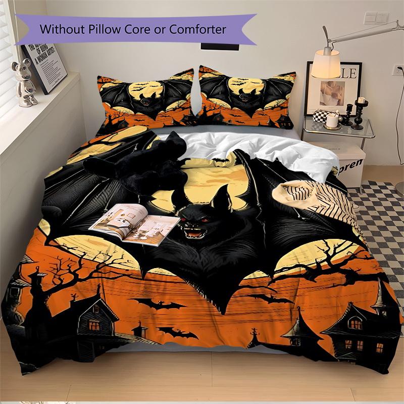 3pcs Bat, Spooky Night Duvet Cover Set, Soft Comfortable Duvet Cover,Guest Room (1*Duvet Cover + 2*Pillowcase, Without Core) yy251104136