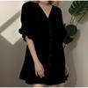 European & American Summer V-neck Ruffle Dress: Solid Color Beach Cover-up