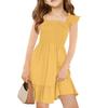 Girls Summer Sleeveless Dress - Square Neck Ruffled Back Short Dress