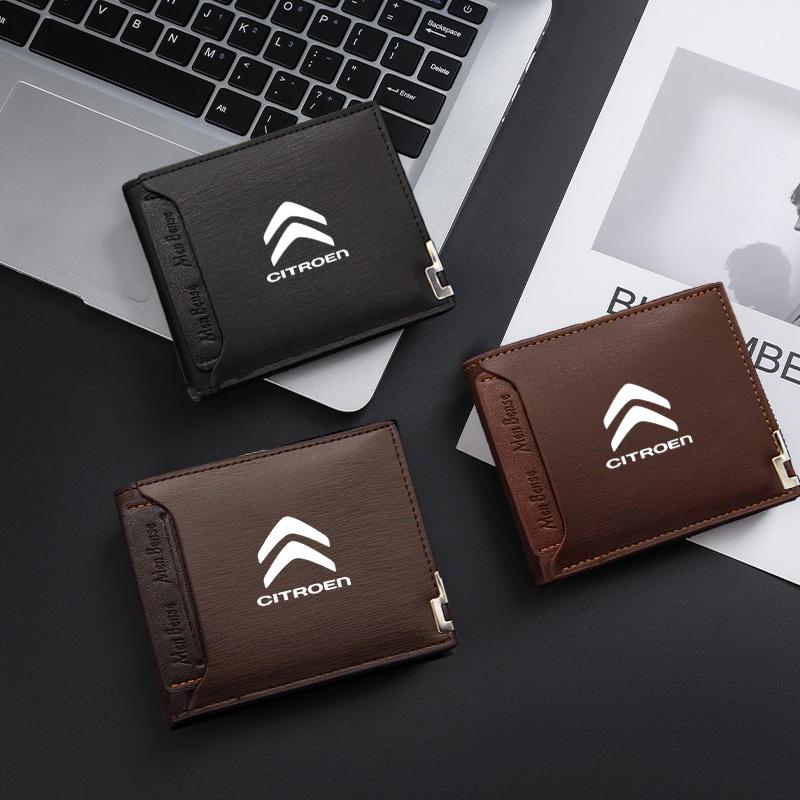 AGN4   Leather Credit Card Purse Portable Holder Car Logo Wallet For Citroen C3 C4 CACTUS C6 C8 C3-XR Picasso Grand DS3 DS5 Accessories
