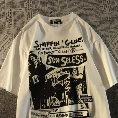 Dames T-shirt Retro Korte Mouw T-shirt Heren Los Amerikaans T-shirt Oversized T-shirts Print Kawaii Oversized Top Streetwear