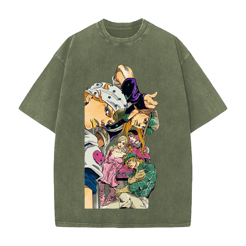 JoJo's Bizarre Adventure Johnny Gyro Diego Printed Tee Men Women Vintage Washed T-shirts Cotton Streetwear Short Sleeve Clothing
