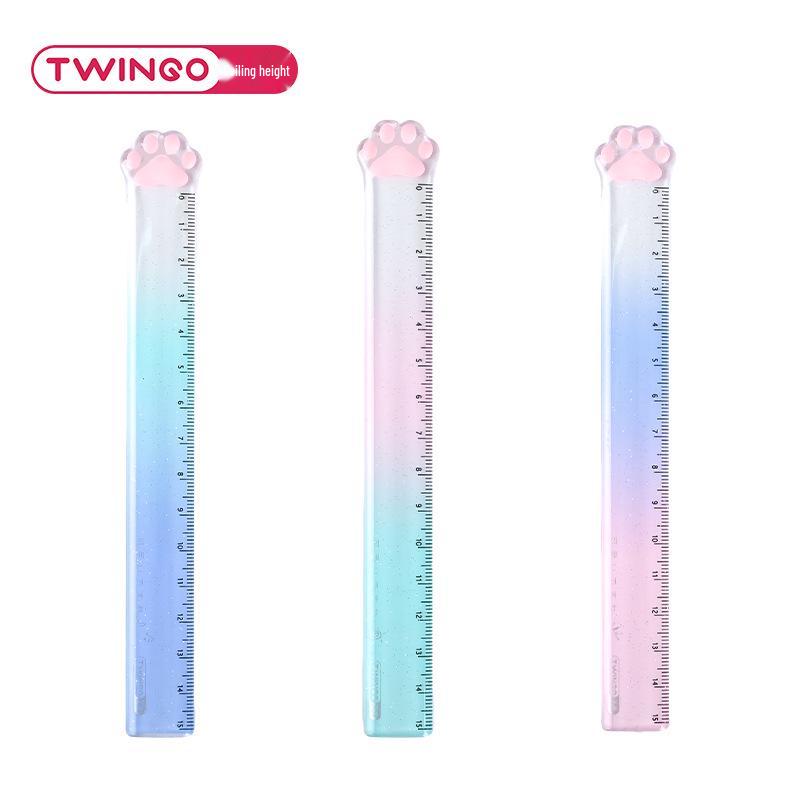 Twingo Cat Paw 15cm Gradient Ruler - Creative Transparent Stationery