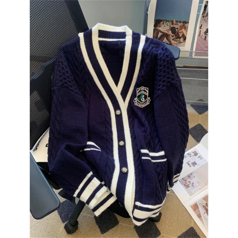 

Зимний женский свитер вязаный кардиган большой размер свитер для девочек женский кашемировый пуловер топы с длинным рукавом макси винтажный Y2k толстый 2XL темно-синий