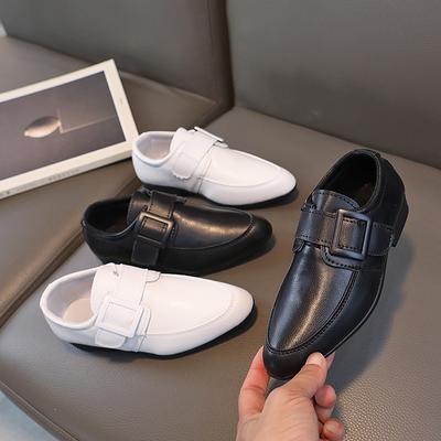 Boys Leather Shoes Black Soft Soles New Kids Fashion British Pointed Toe Buckle Classic  Spring and Autumn Performance Shoes