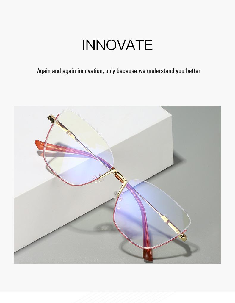 New Style Photochromic Anti-Blue Light Cat Eye Half-Frame Glasses with Metal Spring Hinges