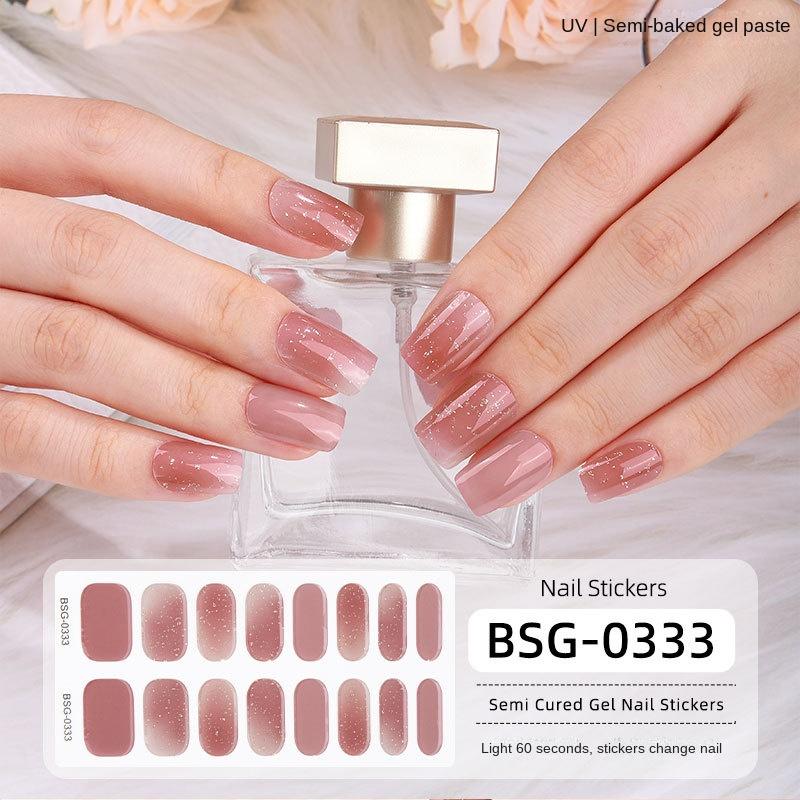 Onion Pink Gradient Explosive Semi-cured Manicure Stickers Pearlescent Purple Gel Nail Stickers