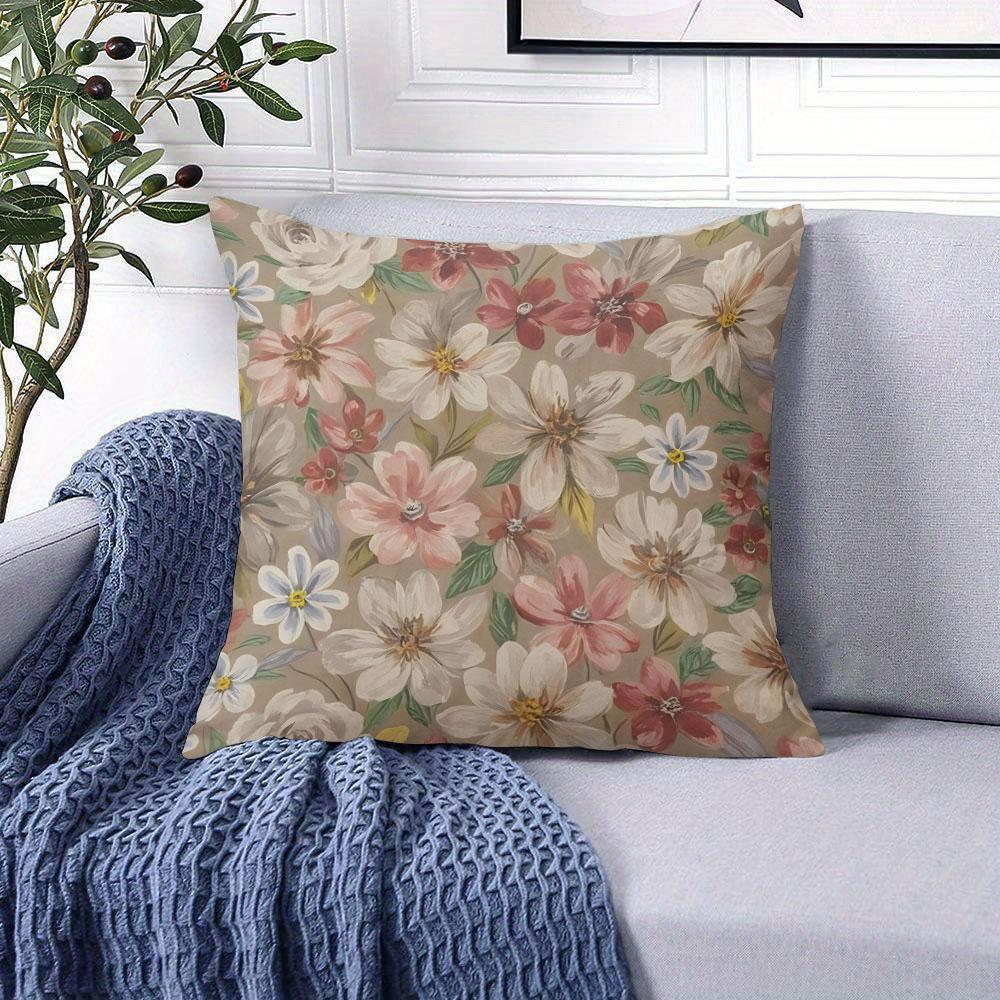 Muted Floral Square Jacquard Pillow Cover for Sofa Office Waist Cushion Cover Home Decorative Pillowcase