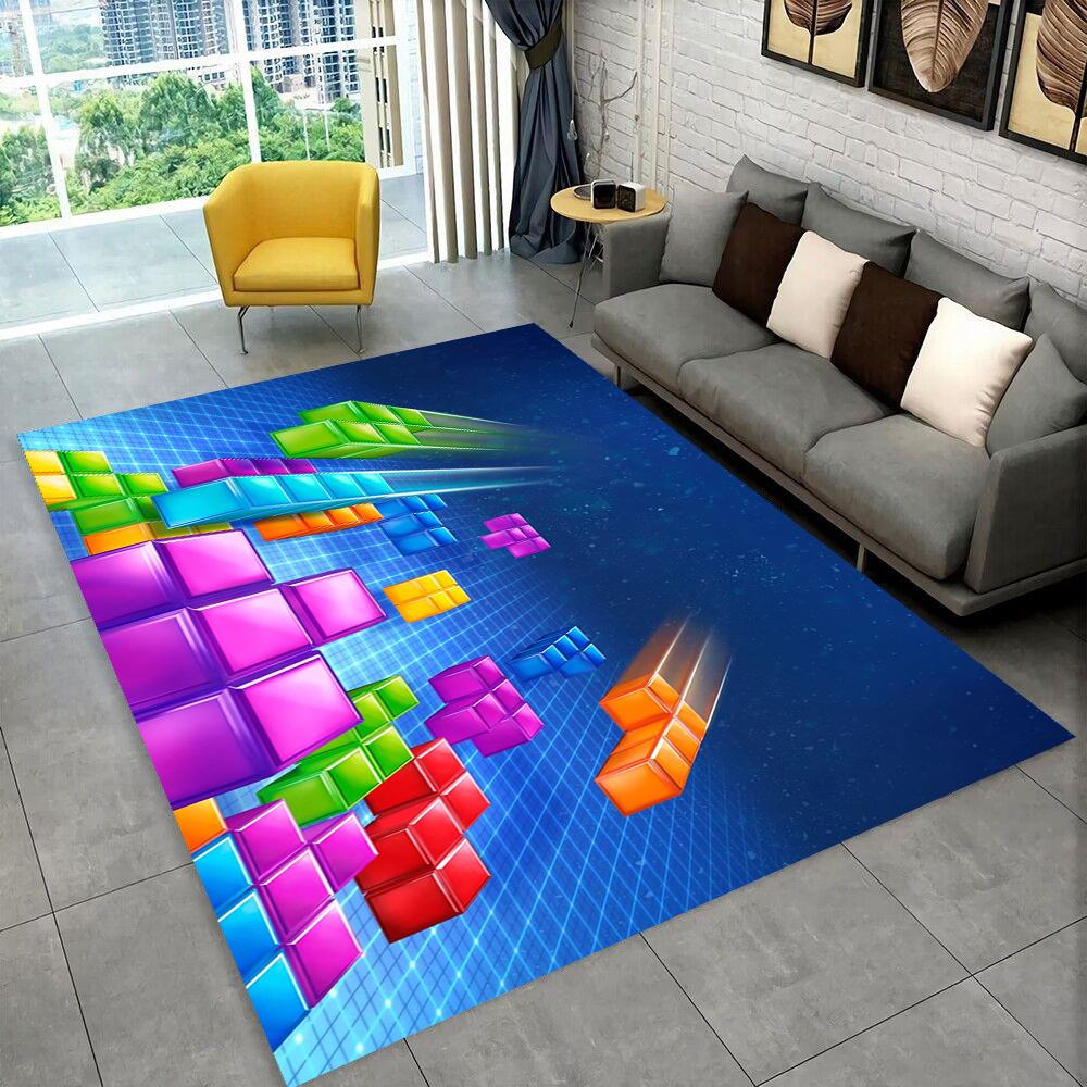 3D Retro Game Tetris Gamer Cartoon Area Rug,Carpet for Home Living Room Bedroom Sofa Doormat Decor,kid play Non-slip Floor Mat