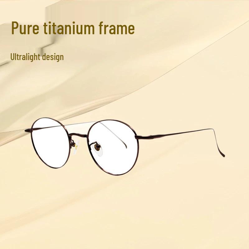 Ultra-Light Round Pure Titanium Glasses Frame with Anti-Blue Light Lenses for Men & Women