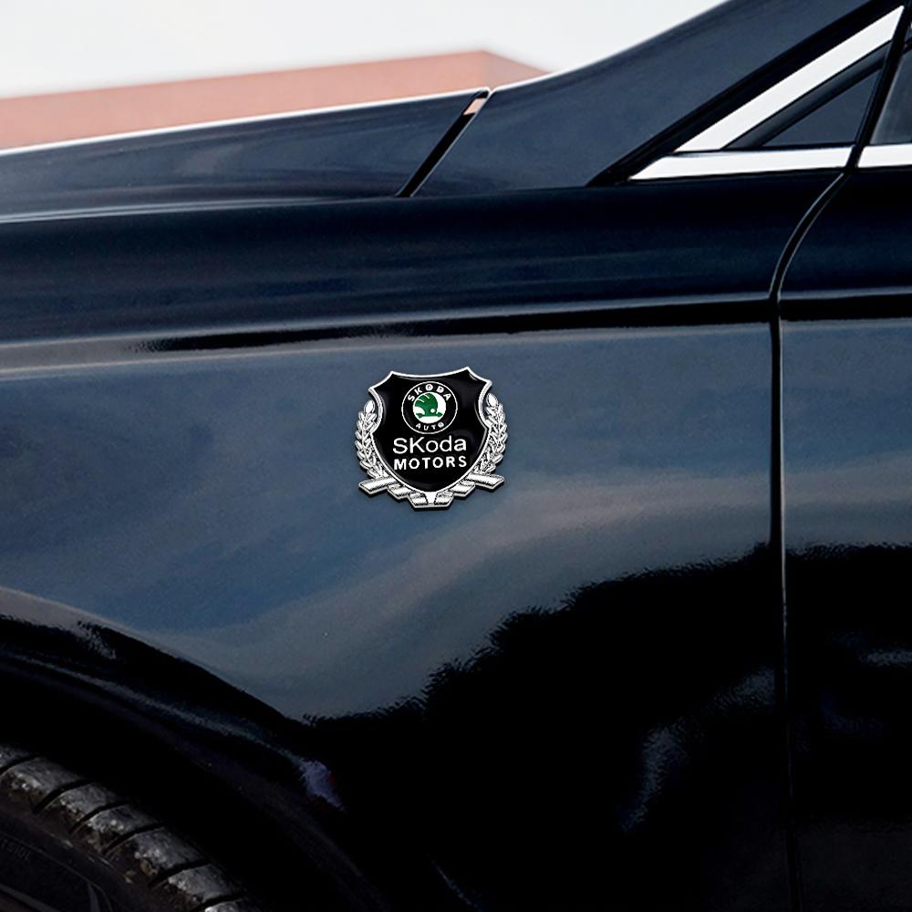 AAAJJ1 1/2Pcs 3D Metal Car Body Window Sticker Auto Decor Accessorie For Skoda Kodiaq Octavia Enyaq Kamiq Scala Rapid Superb Karoq Yeti