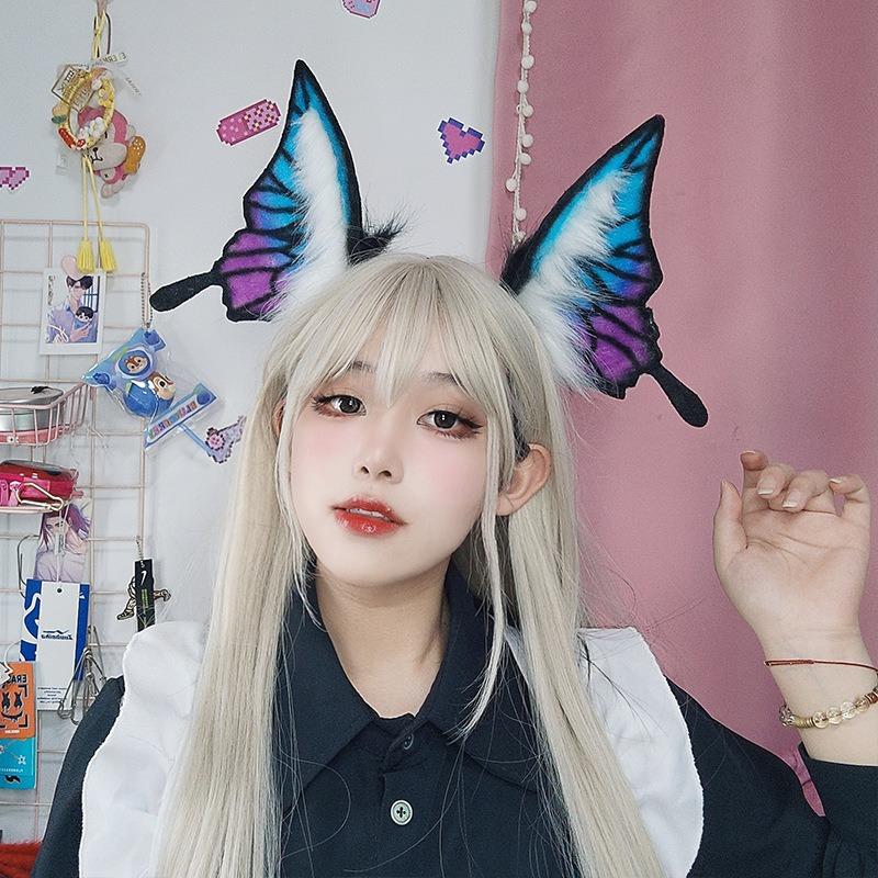 Handmade Second Dimension Girl Comic-Con Hair Accessories Props Simulation Plush Beast Ears Headdress Midsummer Night's Dream Butterfly Headband