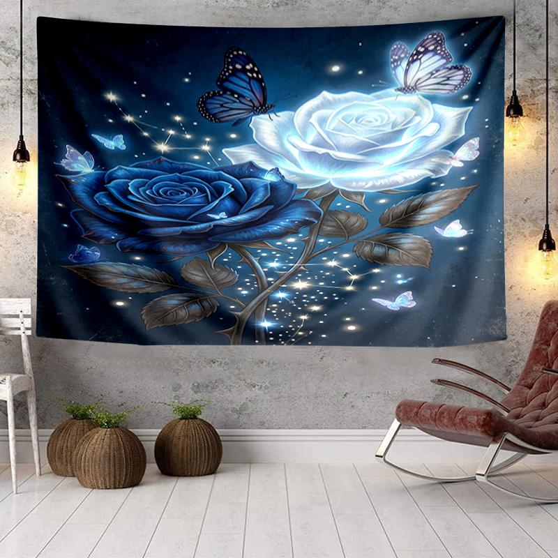 Glowing Butterflies And Roses Tapestry Room Decoration Wall Hanging for Living Room Bedroom, dormitory, Birthday and Christmas gifts