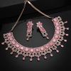 Dulhan Estele Rose Gold Necklace Set with Shimmering Cubic Zirconia and Mint Pink Stones for Women